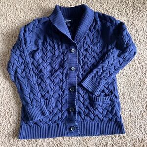 Lands’ End Chunky Knit Cotton Cardigan – Navy | Small